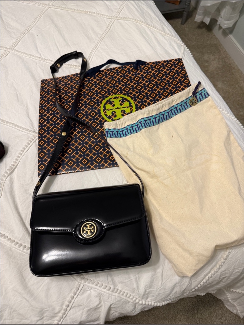 Tory Burch Black Patent Leather Crossbody Bag
